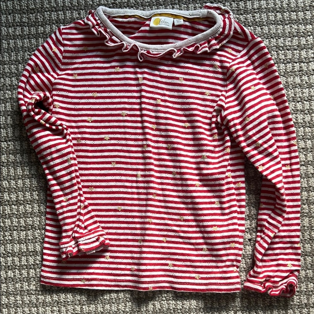 Mini boden red white striped Pointelle cotton 5-6